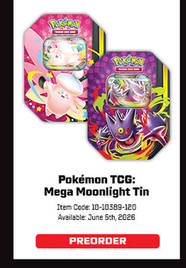 PRE-ORDER - POKÉMON TCG: MEGA MOONLIGHT TIN - RANDOM TIN - Rogue Online Pty Ltd