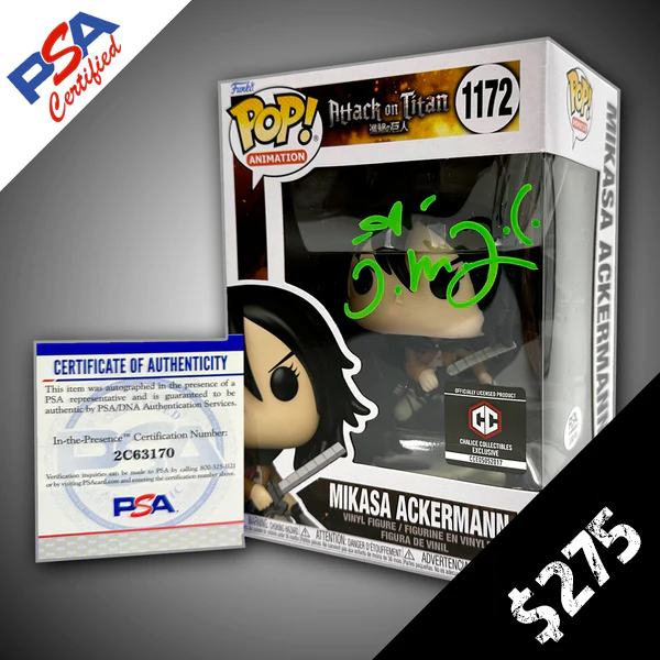 PRE-ORDER - Attack On Titan: Mikasa Pop! Vinyl SIGNED by Trina Nishimura - CHALICE EXCLUSIVE (PSA CERTIFIED)
