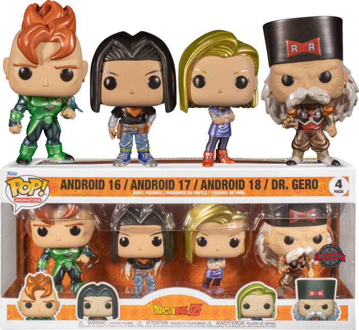 Dragon Ball Z - METALLIC Android 16, Android 17, Android 18 & Dr Gero Exclusive Pop! 4-Pack