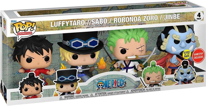 Luffy, Sabo Glow, Roronoa Zoro, and Jinbe Pop! Vinyl - GAMESTOP EXCLUSIVE 4-PACK